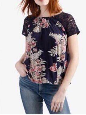 Lucky Brand Crochet-Sleeve Blouse